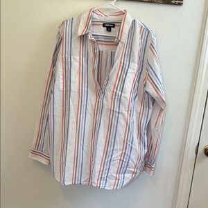 Lands' End Casual Button Down Shirt White and Red